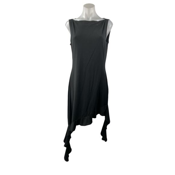 Missguided Womens Black Sleeveless Asymmetric Ruffle Hem Midi Tank Shift Dress 6 - Picture 1 of 4